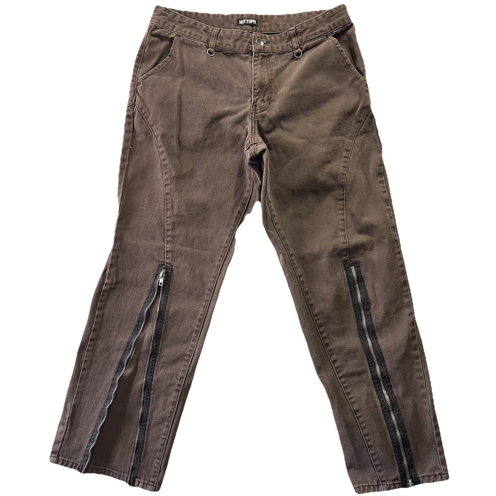 Hot Topic‎ Mens Brown Zip Straight Leg Jeans 34x32 Goth Punk Grunge Streetwear